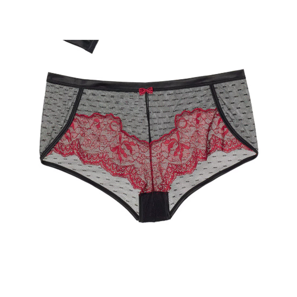 Adore Me Lark Mesh Shortie Panty Black‎ and Red Size 0X NWT